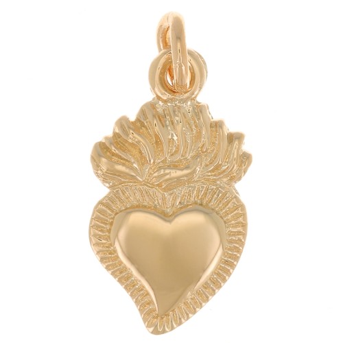 Ciondolo cuore Ex-voto messicano striato 15x8 mm - Placcato oro 3 micron x1
