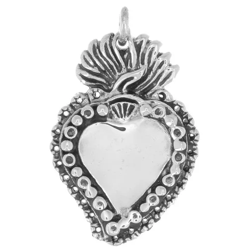 Pendente cuore Ex-voto messicano lavorato 23x14 mm - Argento 925 x1