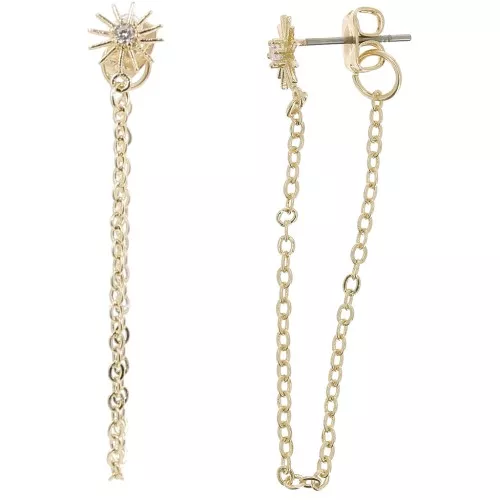 Orecchini a perno sole con Ossido di zirconio 9x7 mm e catena - Dorato - Cristallo x2