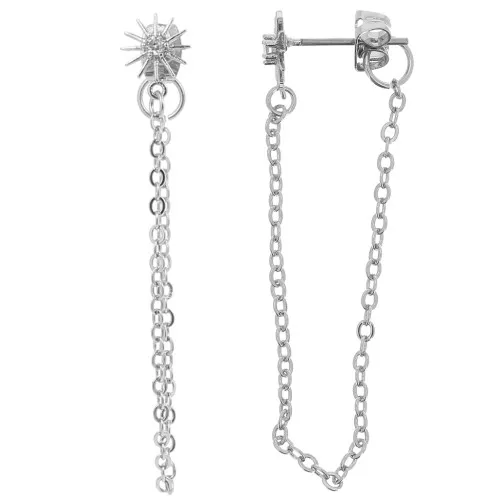Orecchini a perno sole con Ossido di zirconio 9x7 mm e catena - rodio - cristallo x2