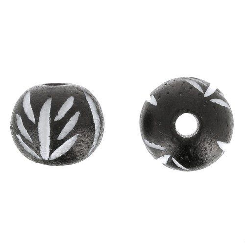 Perline rotonde in osso incise a forma di foglia 12 mm - Marrone scuro x10