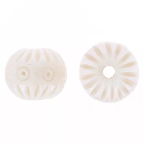 Perline rotonde in osso intagliate e incise 14 mm - Naturale x4