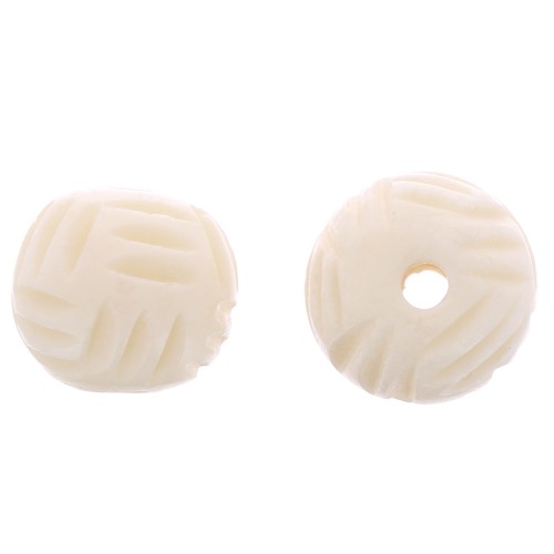 Perline rotonde incise in osso 13 mm - Naturale x4