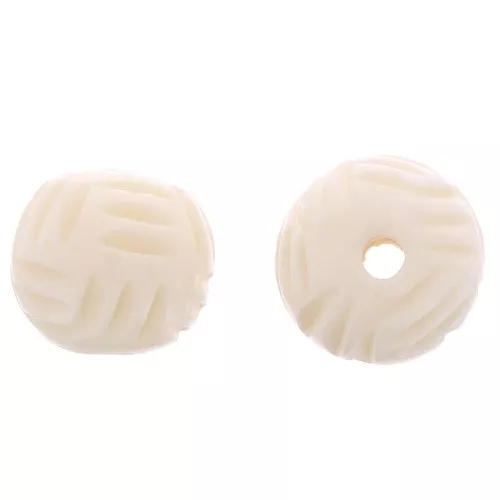 Perline rotonde incise in osso 13 mm - Naturale x4