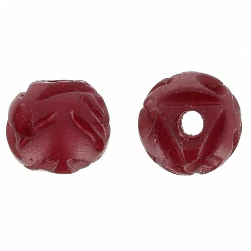 Perline rotonde incise in osso 11 mm - Rosso x6