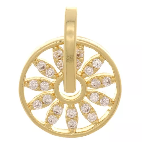 Ciondolo a forma di fiore traforato 14x11.5 mm con Ossido di zirconio - Dorato - Cristallo x1