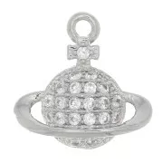 Ciondolo pianeta 11x12 mm con Ossido di zirconio - rodio - cristallo x1