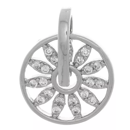 Pendente a forma di fiore traforato 14x11.5 mm con Ossido di zirconio - Rodio - Cristallo x1