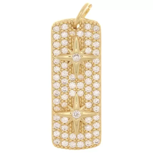 Pendente piatto rettangolare 28x10.5mm con Ossido di zirconio e 2 stelle - Oro - Cristallo x1