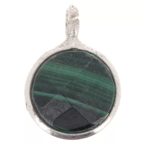 Ciondolo sfaccettato rotondo 7 mm - Argento 925 - Malachite x1