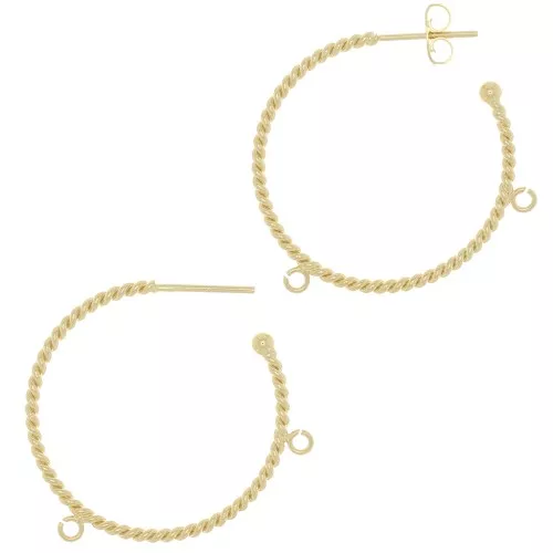 Orecchini a cerchio 32 mm con 2 anelli aperti - Dorato con oro fino x2