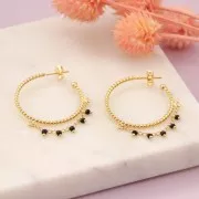 Orecchini a cerchio 32 mm con 2 anelli aperti - Dorato con oro fino x2