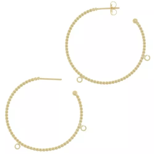 Orecchini a cerchio 42 mm con 2 anelli aperti - Dorato con oro fino x2