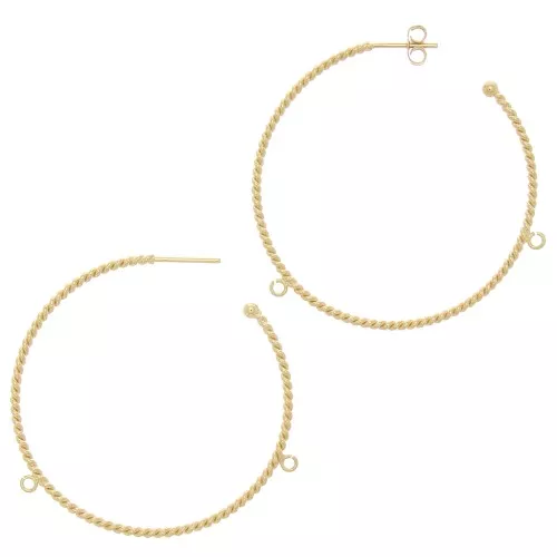 Orecchini a cerchio 52 mm con 2 anelli aperti - Dorato con oro fino x2