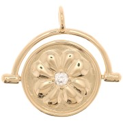 Ciondolo reversibile 20x21 mm con Ossido di zirconio - design floreale - placcato oro 3 micron x1