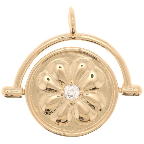 Ciondolo reversibile 20x21 mm con Ossido di zirconio - design floreale - placcato oro 3 micron x1