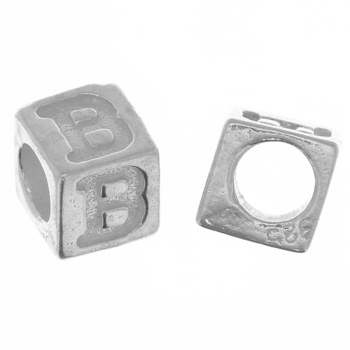 Perla alfabeto cubo 5 mm con foro grande - B - Argento 925 x1