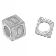 Perla alfabeto cubo 5 mm con foro grande - D - Argento 925 x1