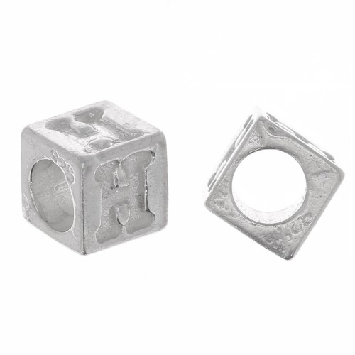 Perla alfabeto cubo 5 mm con foro grande - H - Argento 925 x1