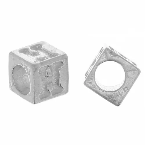 Perla alfabeto cubo 5 mm con foro grande - H - Argento 925 x1