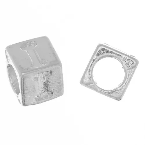 Perla alfabeto cubo 5 mm con foro grande - I - Argento 925 x1