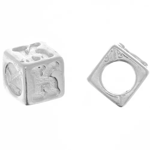 Perla alfabeto cubo 5 mm con foro grande - K - Argento 925 x1