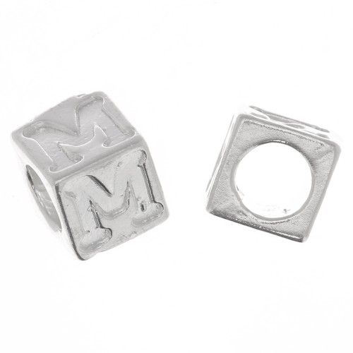 Perla alfabeto cubo 5 mm con foro grande - M - Argento 925 x1