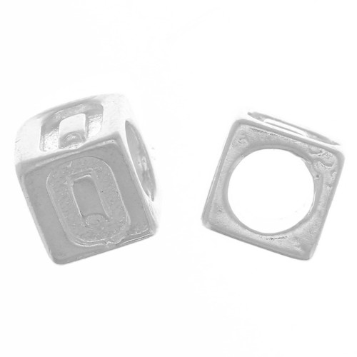 Perla alfabeto cubo 5 mm con foro grande - Q - Argento 925 x1