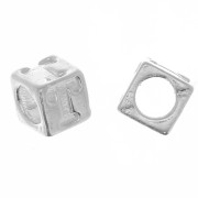 Cubo alfabeto perla 5 mm con foro grande - T - Argento 925 x1