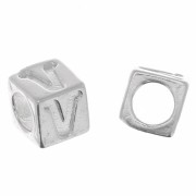 Perla alfabeto cubo 5 mm con foro grande - V - Argento 925 x1|raw }}