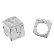 Perla alfabeto cubo 5 mm con foro grande - V - Argento 925 x1