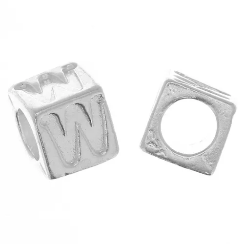 Perla alfabeto cubo 5 mm con foro grande - W - Argento 925 x1
