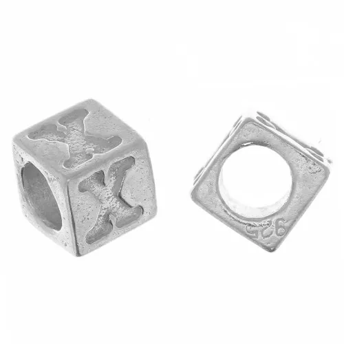 Perla alfabeto cubo 5 mm con foro grande - X - Argento 925 x1