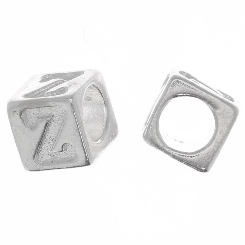 Perla alfabeto cubo 5 mm con foro grande - Z - Argento 925 x1