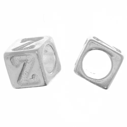 Perla alfabeto cubo 5 mm con foro grande - Z - Argento 925 x1