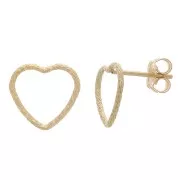 Orecchini a perno cuore scavato 9x10 mm effetto diamante - Gold filled x2