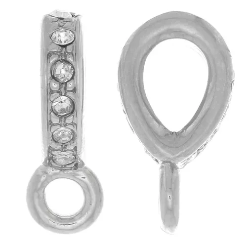 Gancio per pendente con strass 16x5 mm con anello chiuso - Rhodié - Cristallo x1