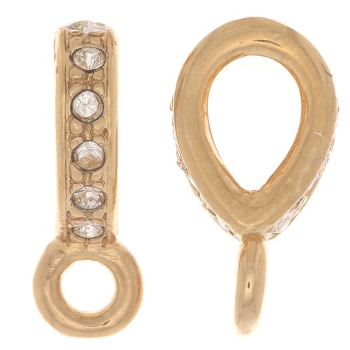 Gancio per pendente con strass 16x5 mm con anello chiuso -Dorato - Cristallo x1