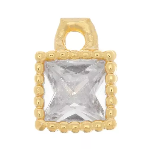 Mini ciondolo quadrato con Ossido di zirconio 5.5x4 mm - Oro - Cristallo x1