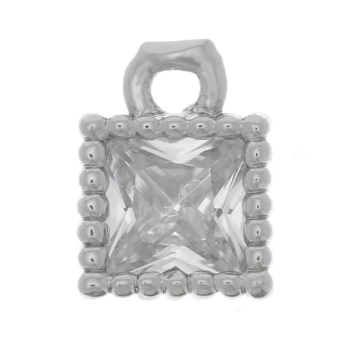 Mini ciondolo quadrato con Ossido di zirconio 5.5x4 mm - Rodio - Cristallo x1