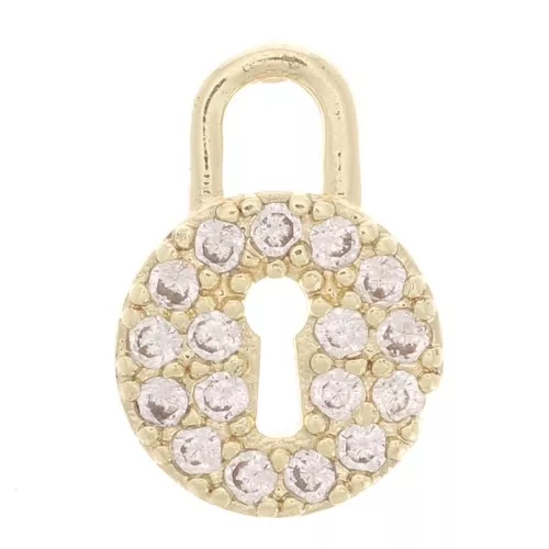 Ciondolo lucchetto rotondo con Ossido di zirconio 10x7 mm - Oro - Cristallo x1