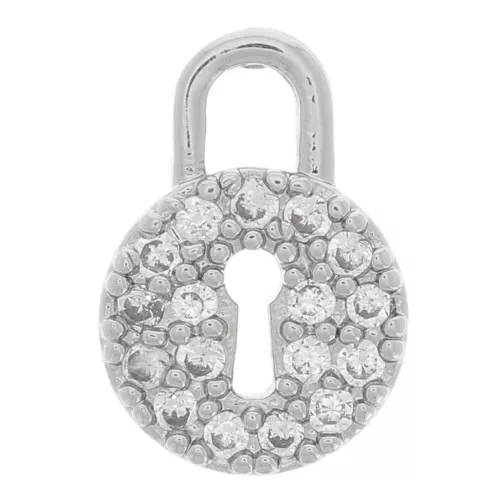 Ciondolo lucchetto rotondo con Ossido di zirconio 10x7 mm - rodiato - Cristallo x1