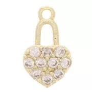Ciondolo lucchetto a cuore con Ossido di zirconio 11x7 mm - Oro - Cristallo x1