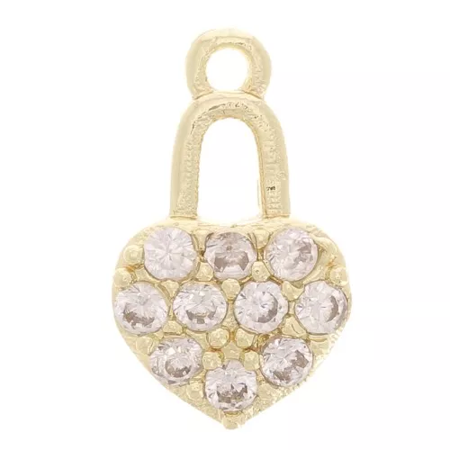 Ciondolo lucchetto a cuore con Ossido di zirconio 11x7 mm - Oro - Cristallo x1