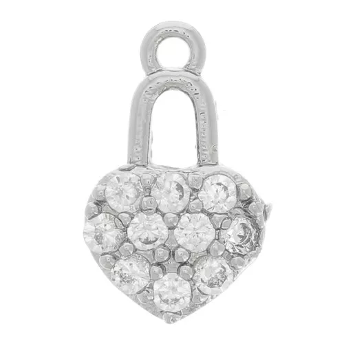 Ciondolo lucchetto a cuore con Ossido di zirconio 11x7 mm - rodiato - Cristallo x1