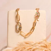 distanziatore occhio con Ossido di zirconio e cuoricino in resina epossidica 15x28mm - Oro x1