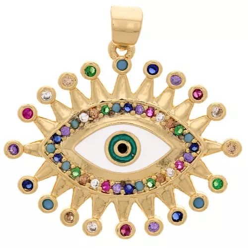 Pendente occhio con Ossido di zirconio e resina epossidica 23x27 mm - Oro - Multicolore x1