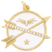 Pendente tondo e frecce con Ossido di zirconio e resina epossidica 23 mm - Oro - Bianco x1