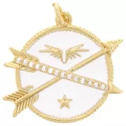Pendente tondo e frecce con Ossido di zirconio e resina epossidica 23 mm - Oro - Bianco x1
