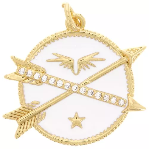 Pendente tondo e frecce con Ossido di zirconio e resina epossidica 23 mm - Oro - Bianco x1